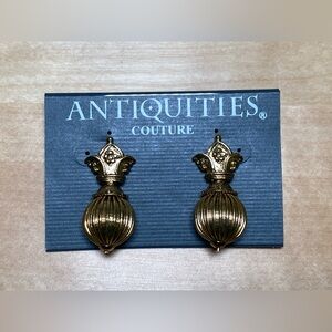 Antiquities Couture Gold-Tone Royal Crown Drop Earrings